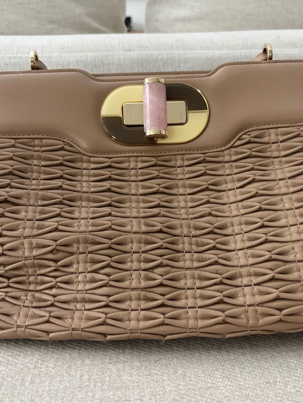 Bvlgari Beige Nappa Leather Plissé Handbag – Isabella Rossellini Collection
